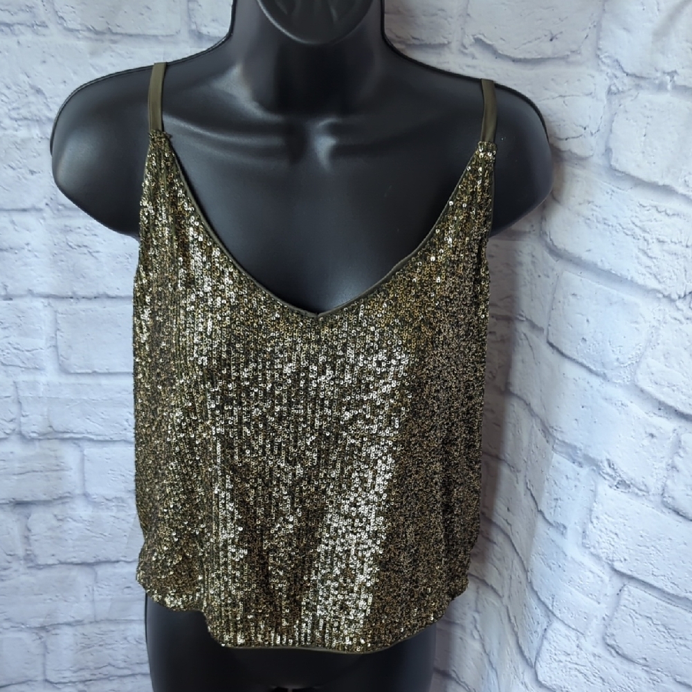 Express Olive & Gold Sequin Women's Top